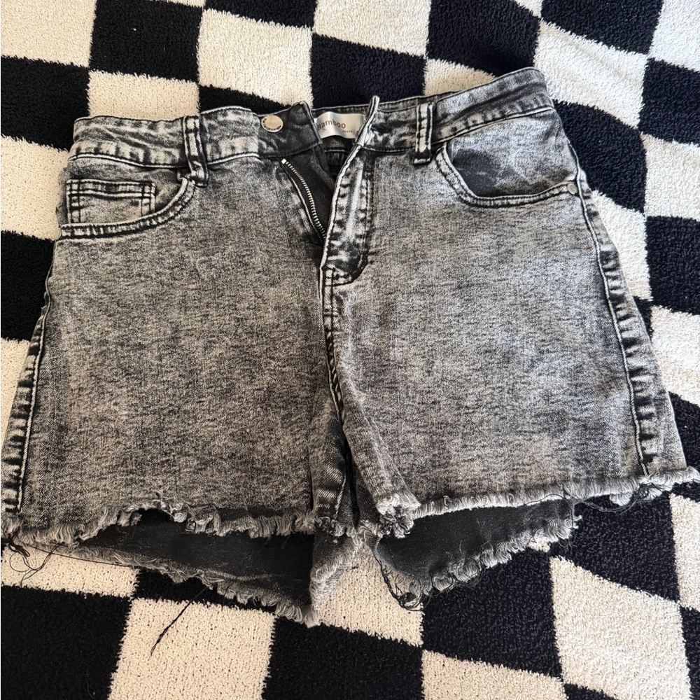 Acid Wash Black Denim Shorts.